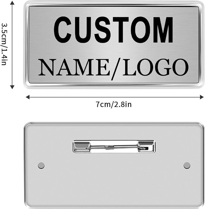 Custom Name Tags ID Badges with Logo Name Personalized Name Badges Name Tag ID Badges with Pin Backing Customizable Name Badges for Business Offices Stores Restaurant, 1.5x2.8 in, 150PCS