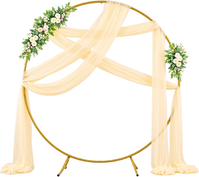 Wedding Arch Draping Fabric Backdrop 2 Panel 60" x 26Ft Champagne Drapes Curtains for Wedding Reception Sheer Tulle Backdrop Curtain for Ceremony Birthday Party Baby Shower Arbor Ceiling Decorations