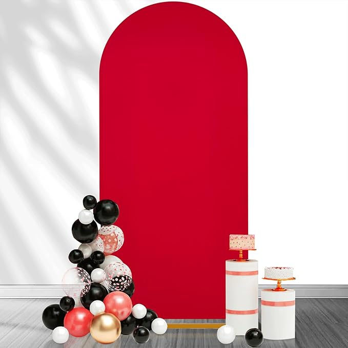 SoarDream Arch Backdrop Cover Red Spandex Fitted 5FT Wedding Arch Covers Balloon Round Top Chiara Arch Backdrop Fabric for Bridal Shower Wedding Birthday Party Stage Decoations