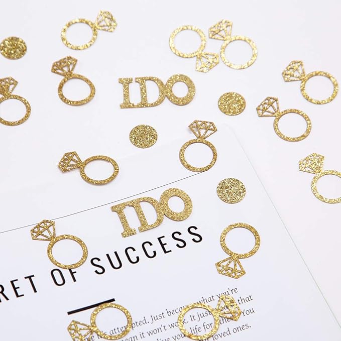Gold Wedding Table Confetti,Glitter Paper Diamond Ring Confetti, I Do Engagement Party Table Scatter,Bachelorette Bridal Shower Party Decorations