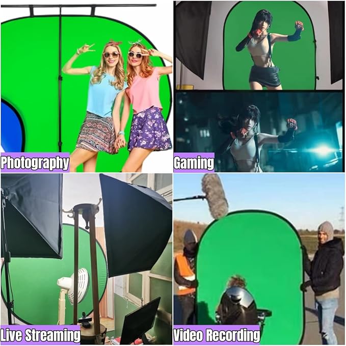Blue Green Screen Backdrop Double Sided Collapsible Greenscreen Backdrop with Carrying Bag,Portable Pop Up Green Screen Background for Streaming Webcam (Blue & Green, 47.2 * 59.1")