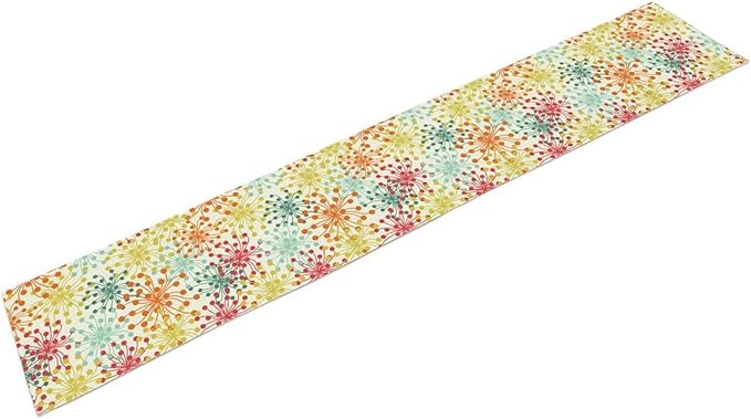 Mid Century Flower Table Runner, Colorful Geometric Abstract Chrysanthemum Vintage Farmhouse Decorations Orange Yellow Gray Table Runner for Kitchen Dining Holiday Party Decor, 13x36 Inch