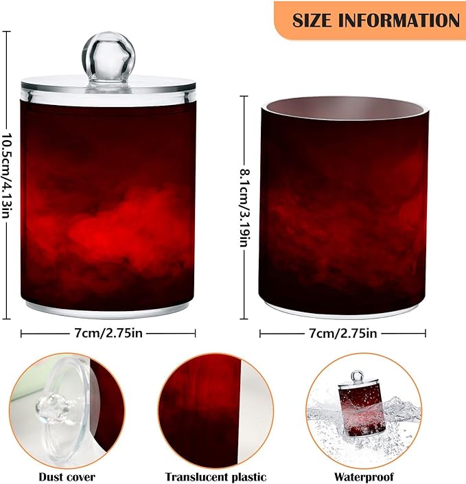 Gredecor 2 Pack Qtip Holder Clear Red Apothecary Jars with Lids Plastic Acrylic Bathroom Jars Vanity Countertop Canister Storage Organizer for Cotton Ball,Swabs,Pads,Floss