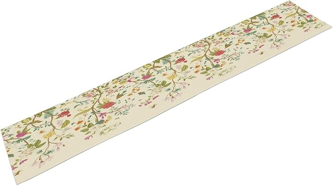 Floral Table Runner, Vintage Birds Wildflowers Herbs Nature Theme Linen Long Table Kitchen Dining Table Holiday Party Decorative Table Runner,13in（33cm） W * 120in（305cm） L