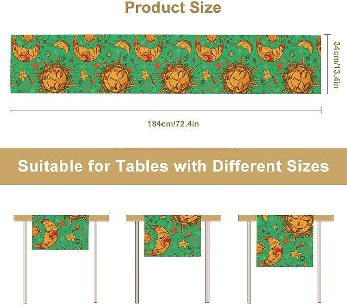 Boho Moon Table Runner, Phase of The Moon Star Sun Cartoon Pattern Table Runner for Kitchen Living Room Home Party 13x90 Inch