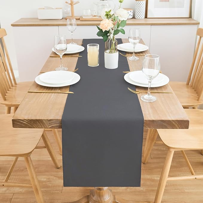 2 Pack Grey Long Table Runner 12 x 108 Inch Solid Color Farmhouse Runners Coffee Table Dresser for Daily Party Home Decoration