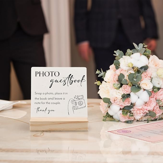 Wedding Guestbook Desk Decor, Wedding Guest Book Sign Wood Plaque, Guest Book Signs forWedding, Photo Guestbook WeddingWooden PlaqueSign with Wood Stand for WeddingReception Decor