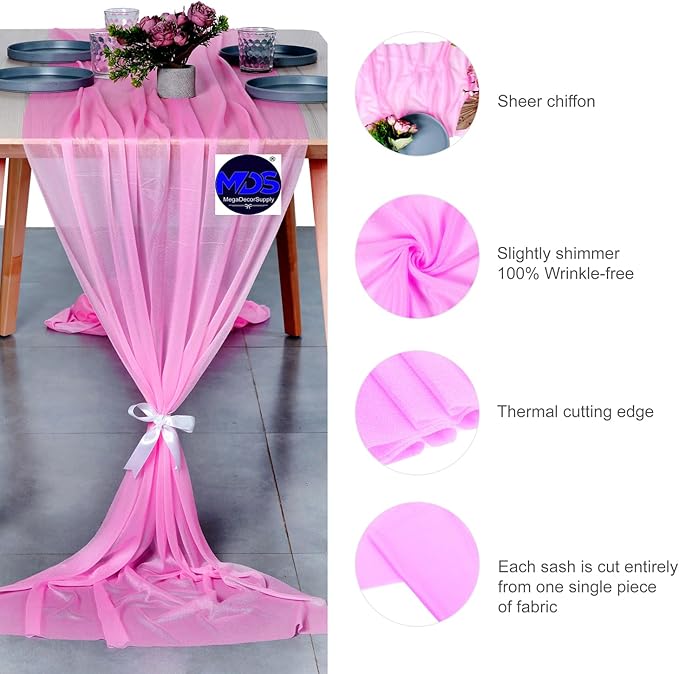 MDS Halloween Chiffon Table Runner - 10 Pack, 29 x 170 Inches, 14ft Each - Sheer Spooky Table Runners for Haunted House Parties, Trick-or-Treat Tables, Witchy Décor, Wedding & Events - Bubblegum Pink