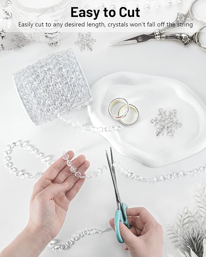 Iridescent Acrylic Crystal Garland, 49FT Diamond-Shaped Beads for Wedding Decorations, DIY Projects