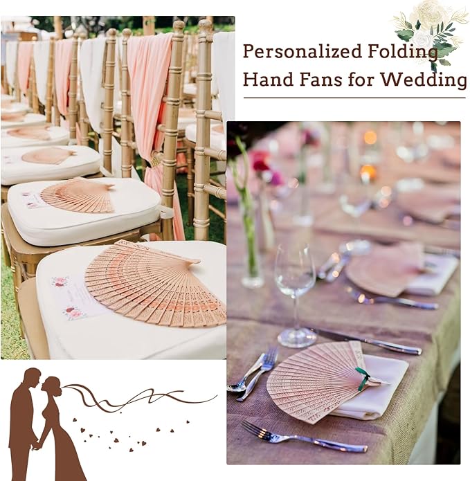 100Pcs Personalized Folding Hand Fans Custom Engraved Summer Wedding Fans,Personalized Wooden Fans Party Favor Bridal Shower Gifts for Guests