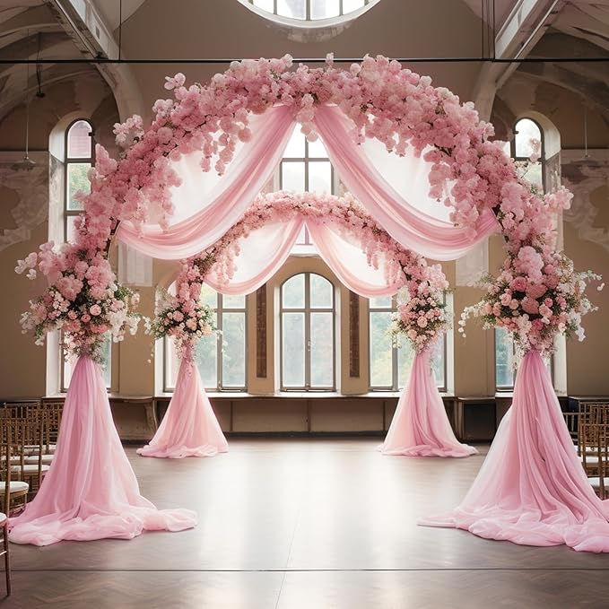 Wokceer Blush Pink Wedding Arch Draping Fabric Backdrop 4 Panels 28.7" X 20FT Sheer Drapes Fabric for Wedding Arbor Ceremony Party