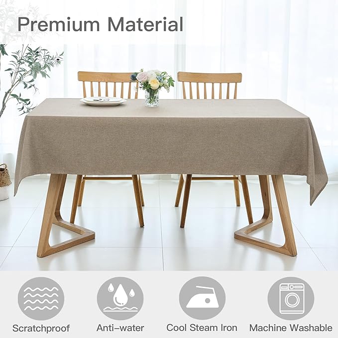 maxmill Rectangle Linen Texture Tablecloth Stain Proof Waterproof Wrinkle Free Washable Dining Table Cloth Wipeable Fabric Table Cover for Dining Room Farmhouse Tablecloths, 60 x 120 Inch, Mocha