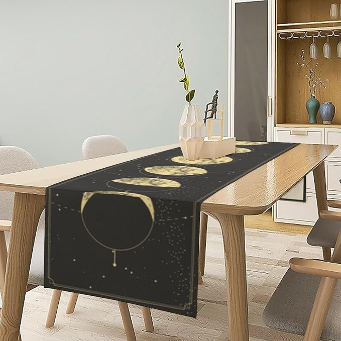 Sun Moon Table Runner, Mysterious Universe Milky Way Interstellar Space Western Traditional Elements able Runner for Party Living Room Home Kitchen Dinner Table Runner 13x70 Inch