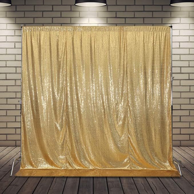 SquarePie Sequin Backdrop Less See Through Thick Background for Photography Glitter Curtain Party 8FT x 8FT Gold