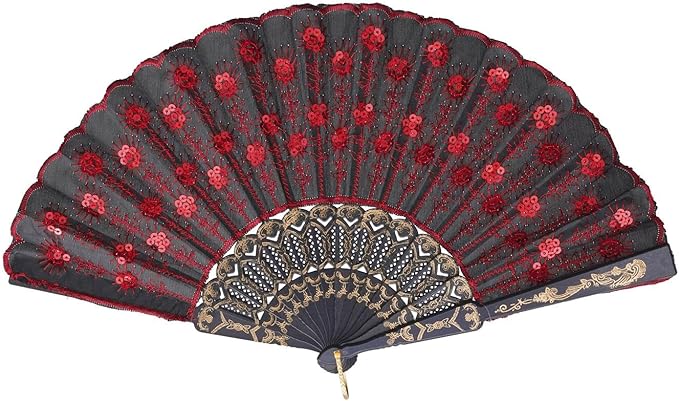 QIRMIZI 30 Pack Fabric Folding Handheld Fans, Perfect for Weddings, Parties, and Dancing,Red