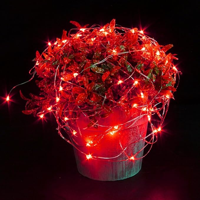 CYLAPEX 6 Pack Red Fairy Lights String Battery Operated Fairy Lights Firefly Lights LED Starry String Lights 3.3ft 20 LEDs Silvery Copper Wire for Christmas DIY Decoration Costume Wedding Party