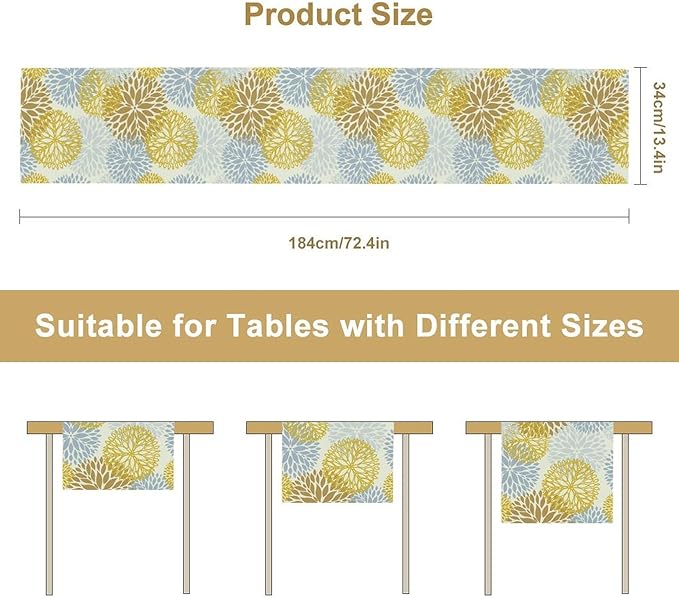 Flowers Table Runner,Spring Summer Floral Pattern Seasonal Farmhouse Kitchen Dining Table Home Party Decoration 13x36 Inch