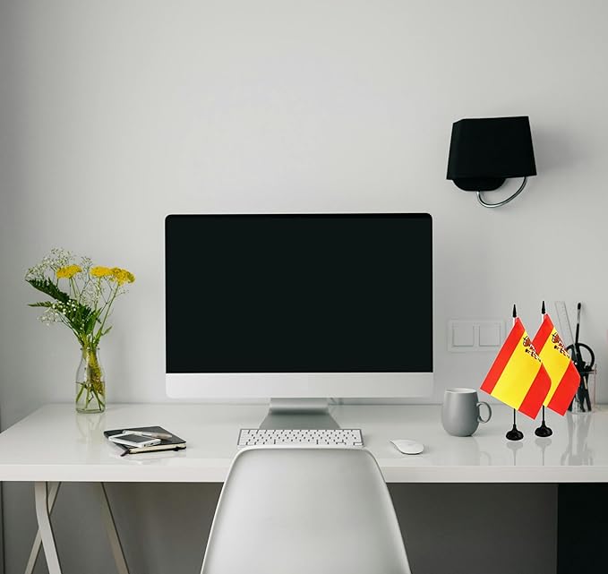Spain Desk Flag, 12 Pack Spanish Table Office Flag with Black Solid Pole and Stand Base, International Country Flag, Festival Celebration, Classroom Meeting Desktop Decor (Spain)