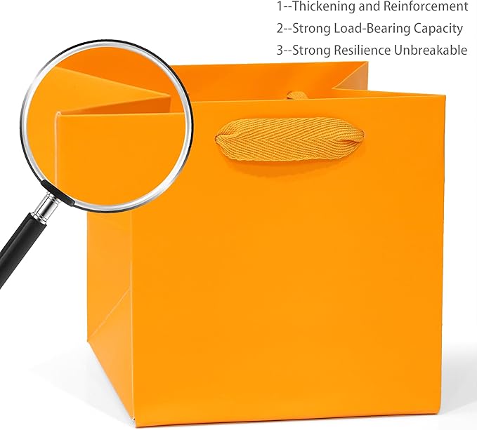 Orange Square Kraft Paper Bags with Handles - Large Square Bottom Gift Box for Party Favor, Birthday Gift Bags (Orange, 10 x 10 x 10 in, 10 CT)