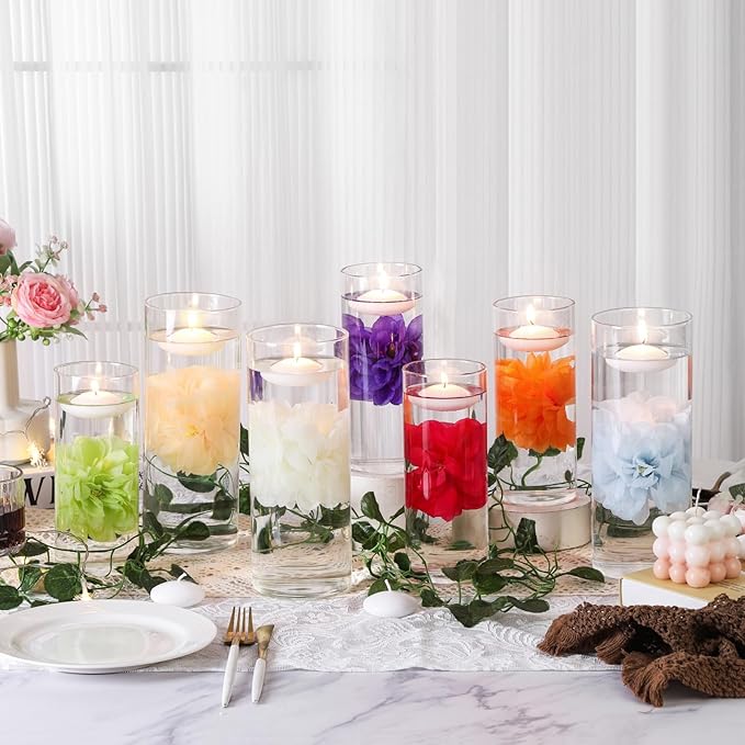 24 Pcs Floating Candles for Centerpieces and Floating Flowers for Centerpieces Champagne Artificial Flowers Vase Fillers for Wedding Table Party Home Decoration