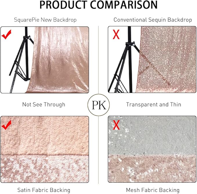 SquarePie Sequin Backdrop Curtain Not See Through Thick Glitter Background for Party 8FT x 10FT Rose Gold