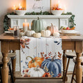 Thanksgiving Fall Cotton Linen Table Runner for Dining Kitchen, Pumpkins Eucalyptus Wedding Outdoor Party Tablerunners Decoration, Farmhouse Wooden Dresser Scarf Coffee Tablecloth Runners 13x72 Inches