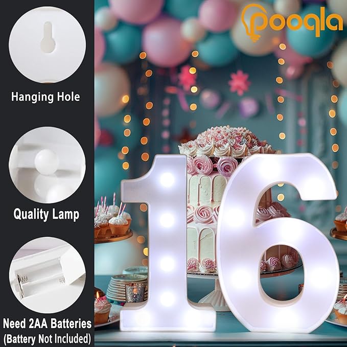 Pooqla 50th Birthday Decoration for Woman Man, Decorative LED Light Up Numbers, Marquee Numbers 50 Sign for Party Backdrop 50th Wedding Anniversary Decor, Warm White and Cool White Number 50