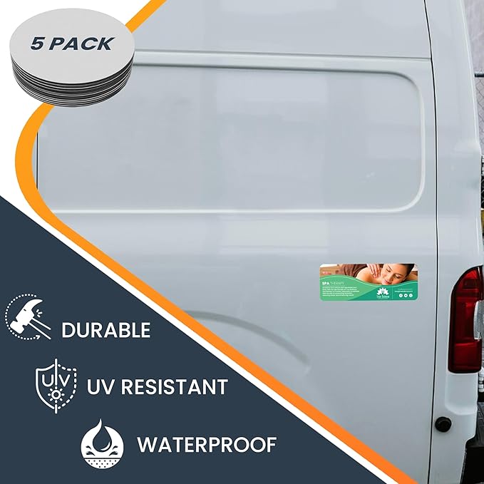 Magnet Me Up Custom 8x3 Inch Rectangle Magnet, 5 Pack, Customizable for Businesses, Personal Use, Choose Your Text, Upload Image, Magnetic Vinyl for Car and Any Magnetic Surface, Crafted in USA