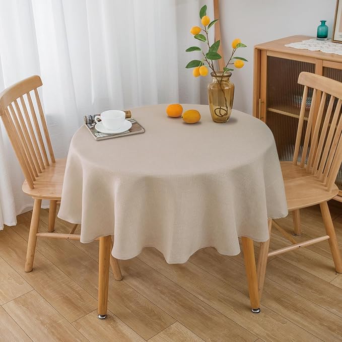 NLMUVW Round Tablecloth 36 Inch - Small Linen Table Cloth Water Resistant Rustic Table Cover for Kitchen Dining Café, Champagne