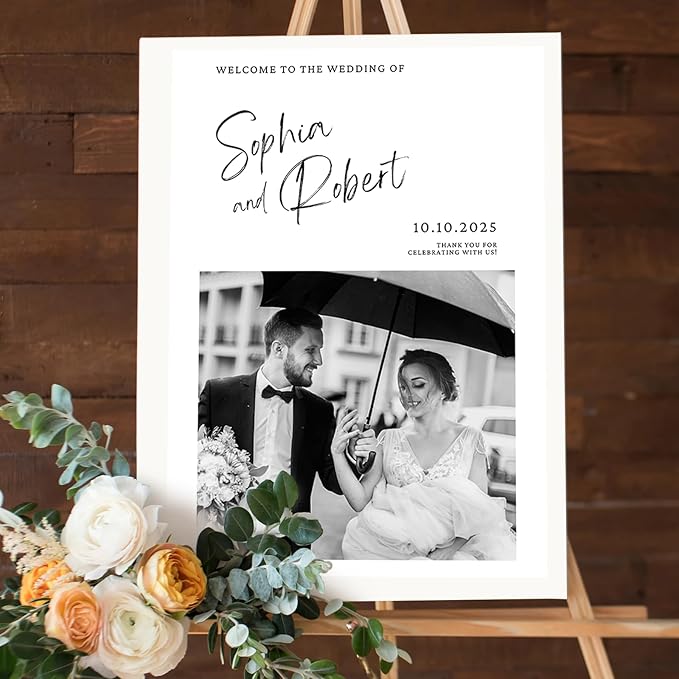 Personalized Wedding Welcome Signs with Photo – Custom Welcome to the Weddings Sign Holder for Celebration Decor, Wedding Rustic Sign, Outdoor Signs for Anniversary, Bridal Party