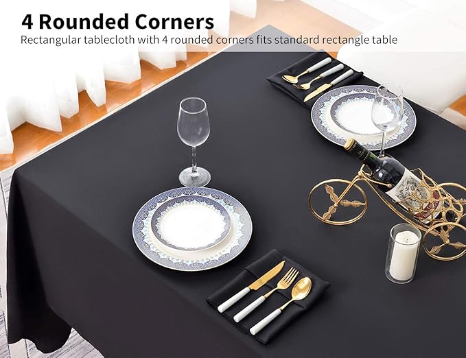 Surmente 2 Pack Black Tablecloth 60 x 102-inch Rectangular Polyester Table Cloth for Weddings, Banquets, or Restaurants