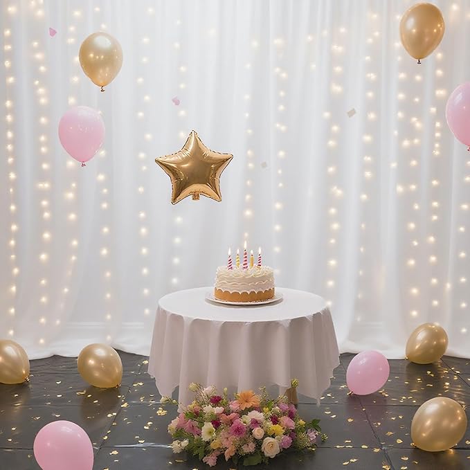 Ledido 10×10ft Tulle Backdrop Curtains with Lights String - 300LED Fairy Lights Sheer Curtain Backdrop for Weddings Baby Shower and Birthday Party Decorations(2 Panels 5×10ft)