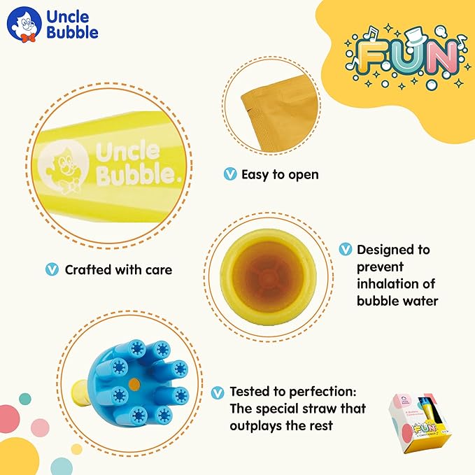 Uncle Bubble Blower for Kids and Toddlers, Set of 2 Mini Bubble Blower Makes Thousands of Bubbles Ease, Plastic Reduction Version