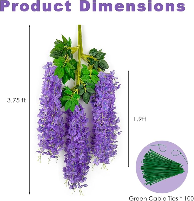 24 Pcs of Wisteria Hanging Flowers, 3.75 Feet Fake Wisteria Flower Strings, Artificial Wisteria Flowers Hanging Garland for Backdrop, Wedding, Ceremony,Garden and Home Wall Decoration (Light Purple)