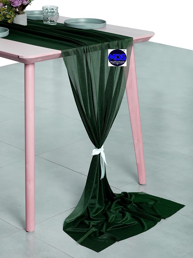 MDS Halloween Chiffon Table Runner - 20 Pack, 29 x 170 Inches, 14ft Each - Sheer Spooky Table Runners for Haunted House Parties, Trick-or-Treat Tables, Witchy Décor, Wedding & Events - Hunter Green