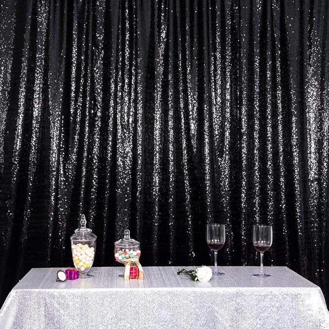 SquarePie Sequin Backdrop Less See Through Background for Wedding Halloween Party 7FT x 7FT Black