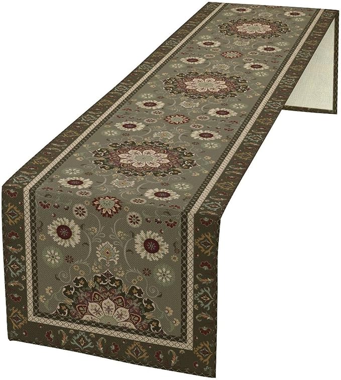 Vintage Paisley Floral Table Runner, Brown Boho Rustic Farmhouse Flower Pattern for Home Kitchen Table Decor Dining Coffee Room Party Decor 13x108in