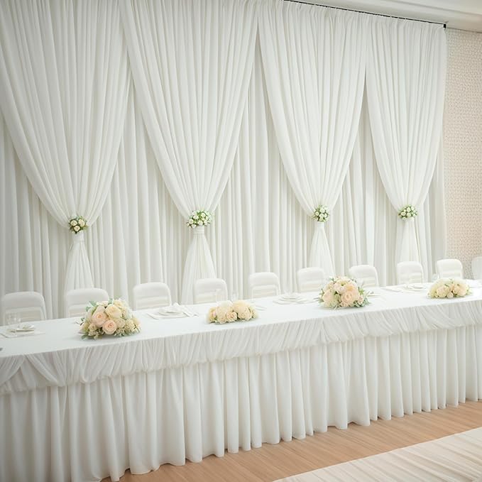 30×12ft Wrinkle Free Ivory Backdrop Curtain for Wedding Parties, 6 Panels 5×12ft Long Soft Silky Polyester Backdrop Drapes Cream Photo Back Drop Curtains for Party Photography Background Cloth