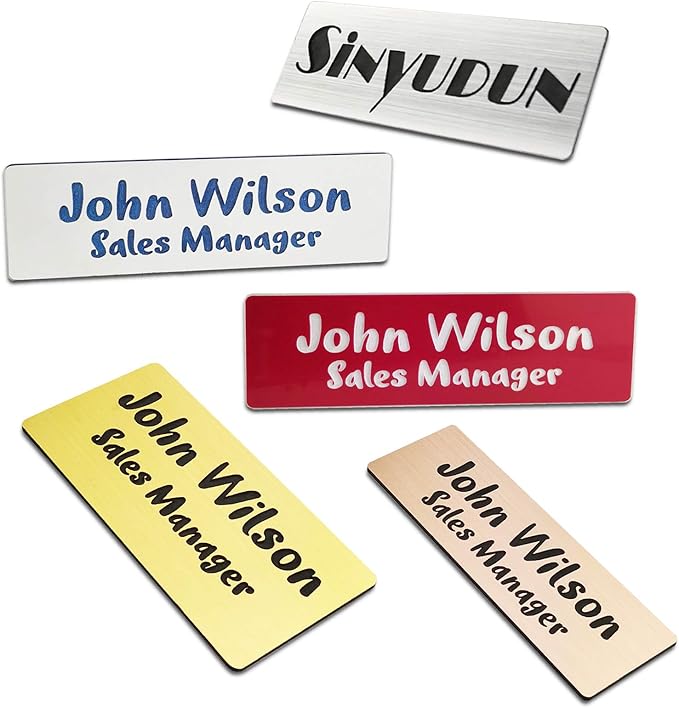 SINYUDUN Custom Engraved Name Tag Badges for Business, Personalized Identification with Pin, Magnetic, Adhesive, or Blank Backing, 1.5"x3", Black Text
