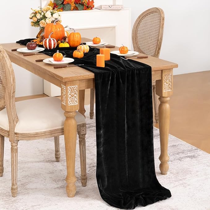 Black Velvet Table Runner 3 Pack Fall Halloween Black Table Runners 20 x 120 Inch Luxurious Elegant Velvet Fabric Thanksgiving Table Decor for Christmas Dinner Wedding Bridal Baby Shower