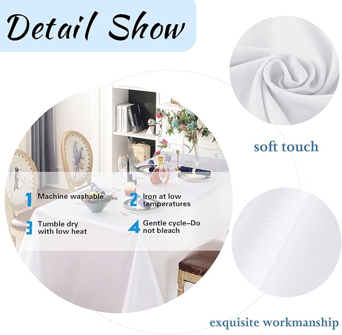 12 Pack White Table Cloth Rectangle Table 60 x 102 Inch Tablecloths for 6 Foot Rectangle Tables. Stain and Winkle Resistant Polyester Washable White Cloths for Parties