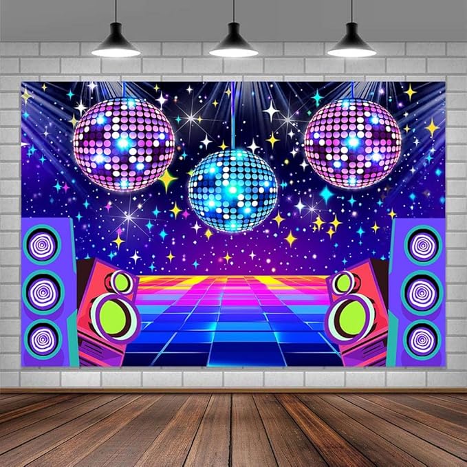 Dance Party Backdrop Retro 80s 90s Theme Stage Dance Ball Music Birthday Party Decoration DJ Photography Background 15 x 10 ft for Baby Shower Picture Photo Shoot Polyester Fabric,Multi2