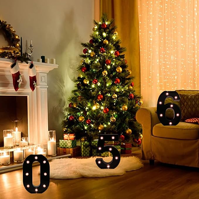 Light Up Black Alphabet Marquee Number Sign LED Marquee Number Lights Sign for Night Light Home Bar Christmas Lamp Birthday Party Wedding Decoration 8
