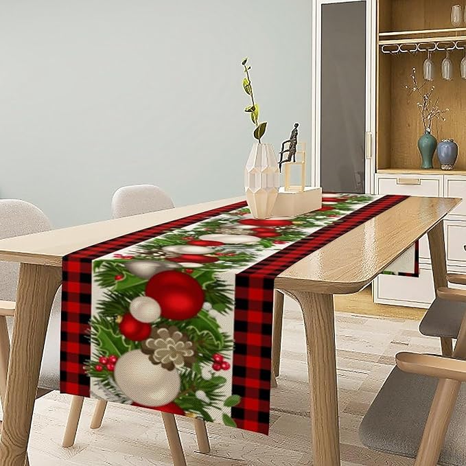 Christmas Table Runner,Seasonal Winter Xmas Holiday Farmhouse Table Cloth Kitchen Dining Table Decoration for Home Party Decor 13x108 Inch