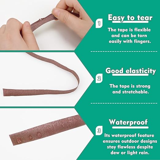 Floral Tape, 1/2inch Flower Tape, Flower Tape for Bouquet Stem Wrap Floral Arranging Craft Projects Corsages, Wedding Bouquet (Brown)