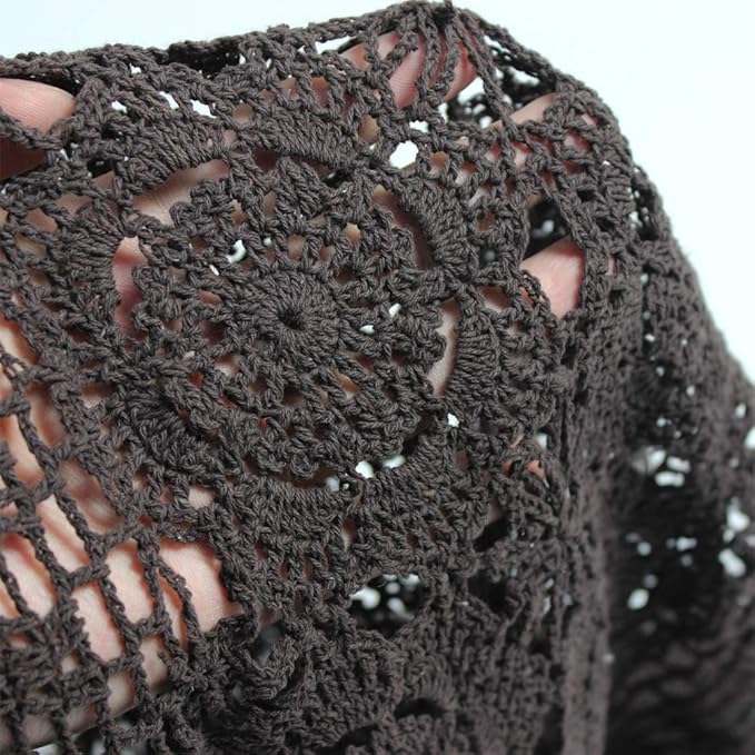 KEPSWET Cotton Handmade Crochet Lace Table Runner Dark Brown Rectangle Coffee Table Dresser Decor (14x36 inch)