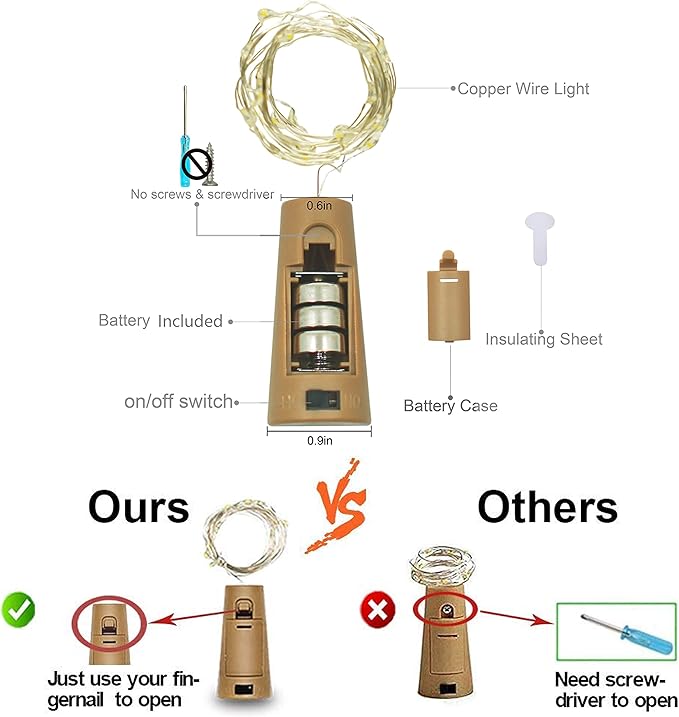 Wine Bottle Lights with Cork, Battery Operated 9 Pack 20 LED Cork Shape Silver Wire Fairy Mini String Lights(No Bottles) for DIY, Party, Decor, Christmas, Halloween,Wedding (9, Warm White)