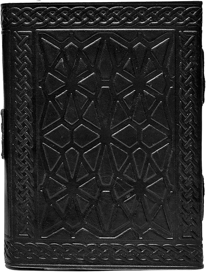 cuero 3 Moon Blue Lapiz Embossed Vintage Leather Journal for Men & Women - 140 Pages, Antique Handmade Deckle Edge Vintage Paper, Leather Journal Writing Notebook Dairy Gift (7 inch by 10 inch, Black)