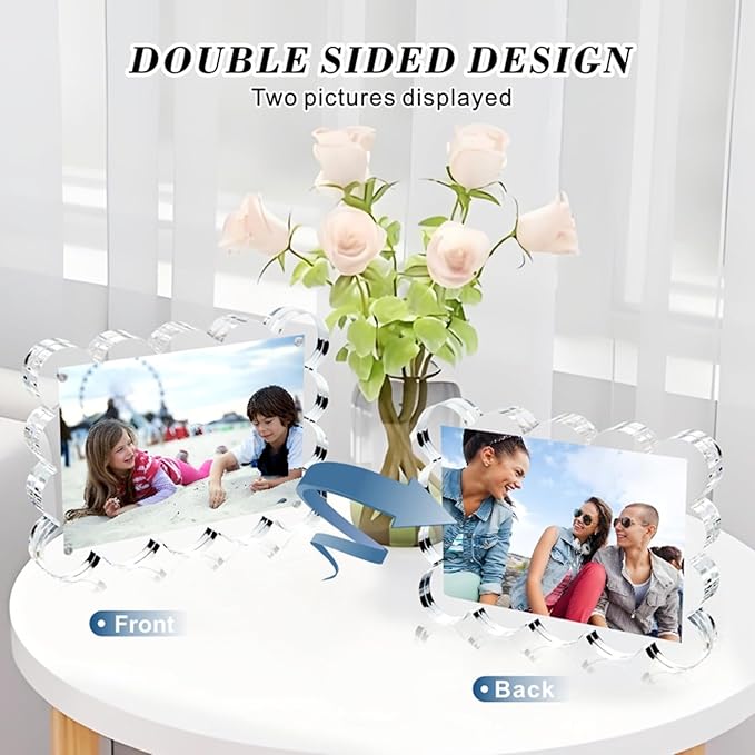 5x7 Inch Magnetic Acrylic Picture Frame,10+10mm Thick Block,Double Sided Clear scalloped frames for Desktop Display | Trendy Home Gift ((1 Pack), 5X7)