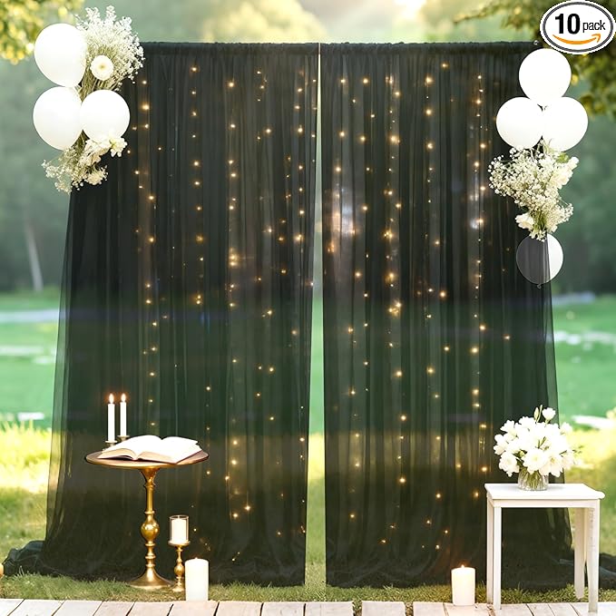 Ledido 10×8ft Tulle Backdrop Curtains with Lights String - 300LED Fairy Lights Sheer Curtain Backdrop for Weddings Baby Shower and Birthday Party Decorations(6 Panels 5×8ft)